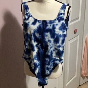 Blue and White Tie-Dye One Piece Swimsuit